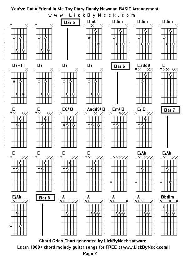 Chord Grids Chart of chord melody fingerstyle guitar song-You've Got A Friend In Me-Toy Story-Randy Newman-BASIC Arrangement,generated by LickByNeck software.